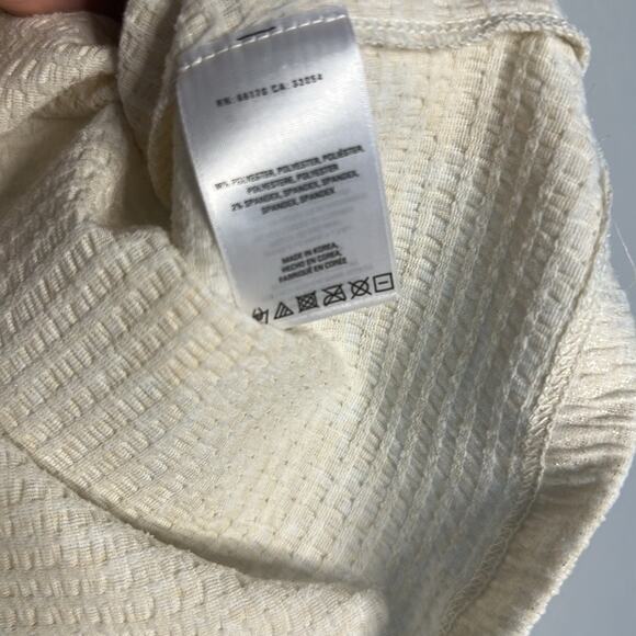 Anthropologie Postage Stamp Metallic Glitter Neutral Textured Top Short Sleeve - Picture 5 of 5